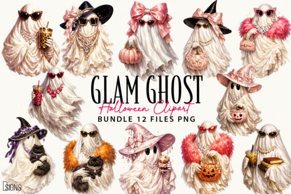 Download Glam Ghost Halloween Clipart Bundle PNG - Png Collection