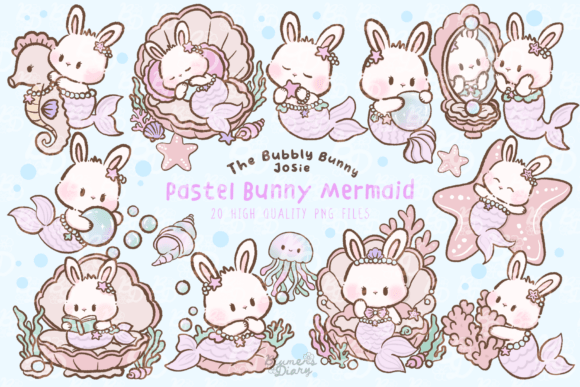 Download Kawaii Pastel Bunny Mermaid Clipart - Premium Bundle